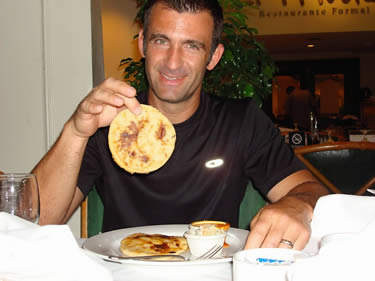 Eating Pupusas - Traditional Salvadorian Cuisine, a must before getting the stems cells implanted!